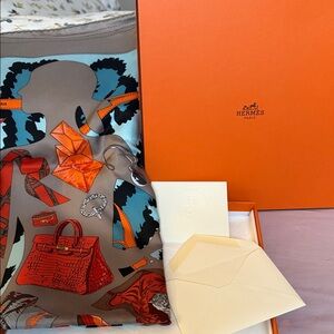 Hermes Silk Scarf - Orange and Blue